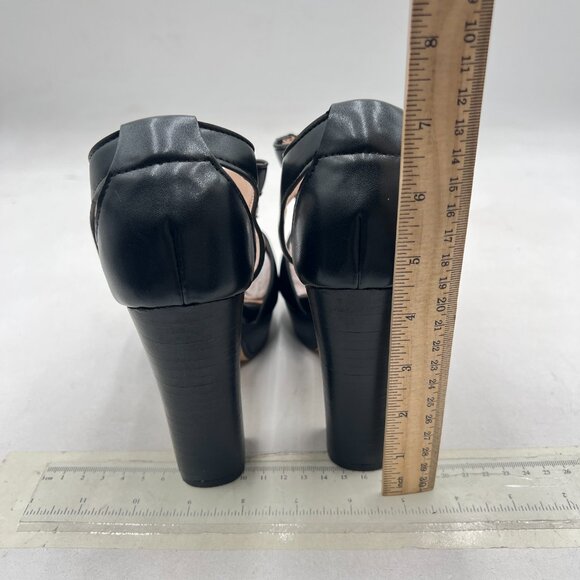 FSJ Black Peep Open Toe T-Strap Front Zipper Chunky Stacked High Heel Sandal - Picture 5 of 8